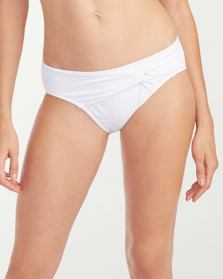 Pearl Twist-Front High-Waist Bikini Bottoms
